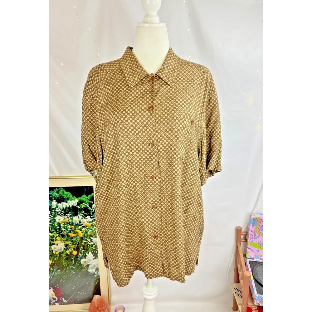 ELISABETH Liz Claiborne Vintage Short Sleeve Shirt Sz 18 All-Over-Print Eclectic